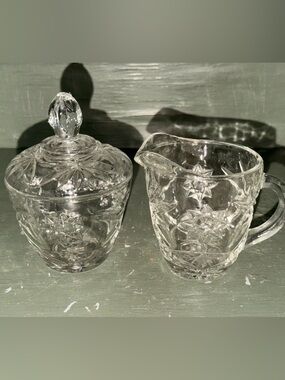 Clear Pressed Glass Creamer and Sugar Set
